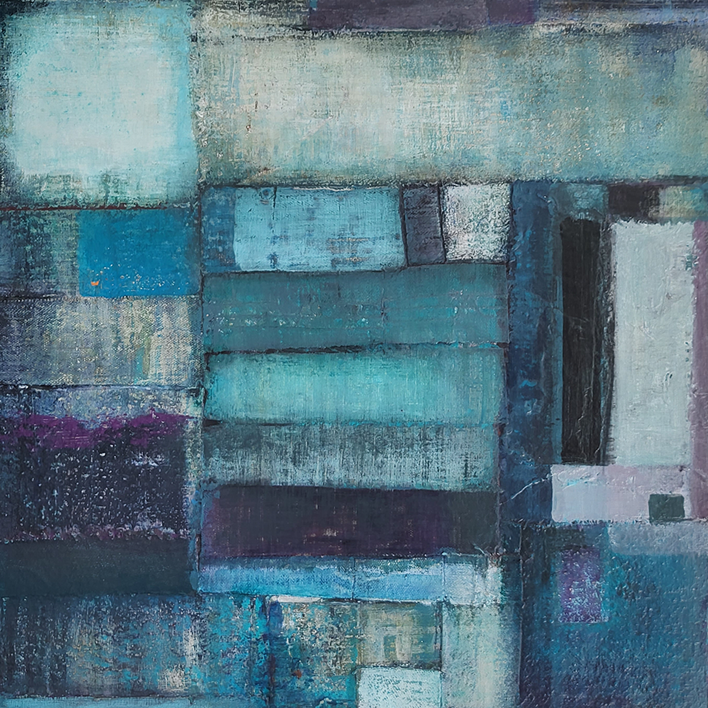 textile collage acrylic on wood #2-16 x 16