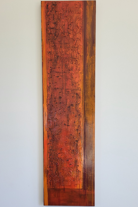 totem #2-mixed media & acrylic on wood 14" x 54"