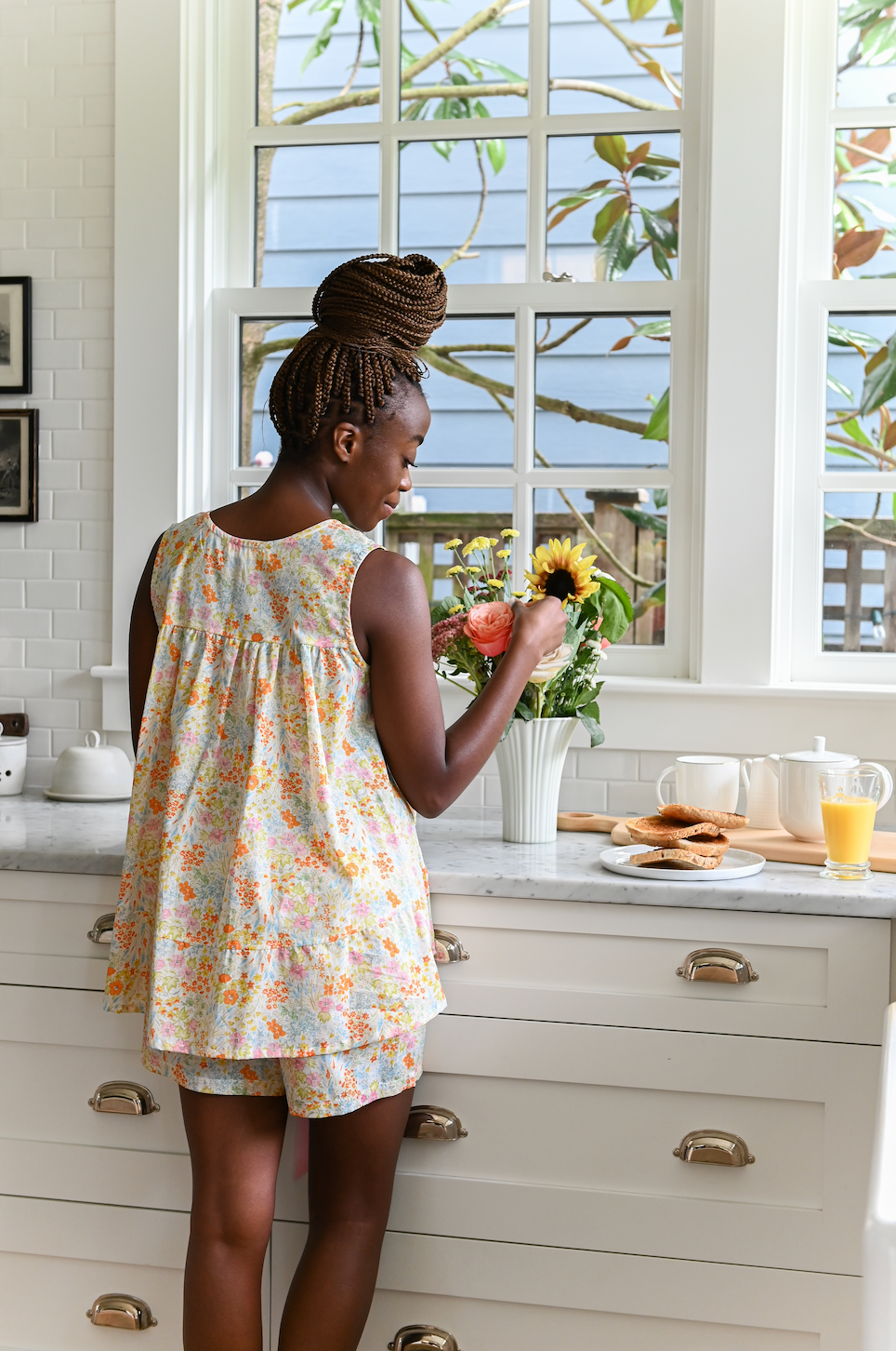 Floral pyjama top and boxers made in Canada